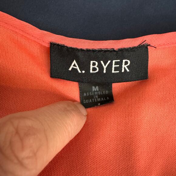 A. Byer Pink & Navy Bow Front Dress – Sleeveless Chiffon Fit & Flare Size M - Picture 4 of 6